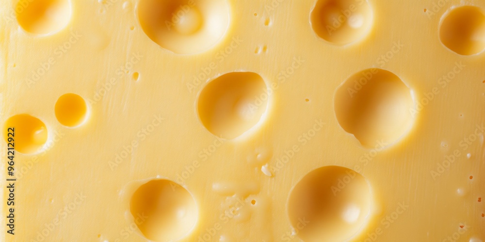 Texture of yellow cheese with large holes close up. Detailed photo of cheese surface in macro Texture of yellow cheese with large holes close up. Detailed photo of cheese surface in macro