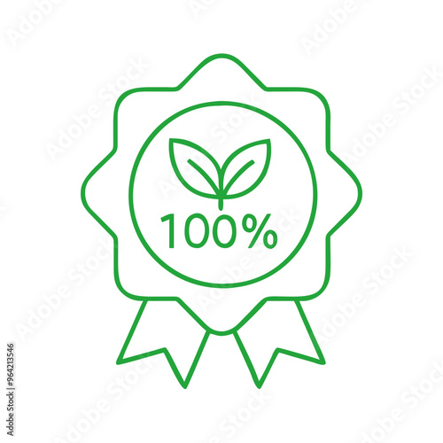 100% Organic Badge Line Icon on Transparent Background
