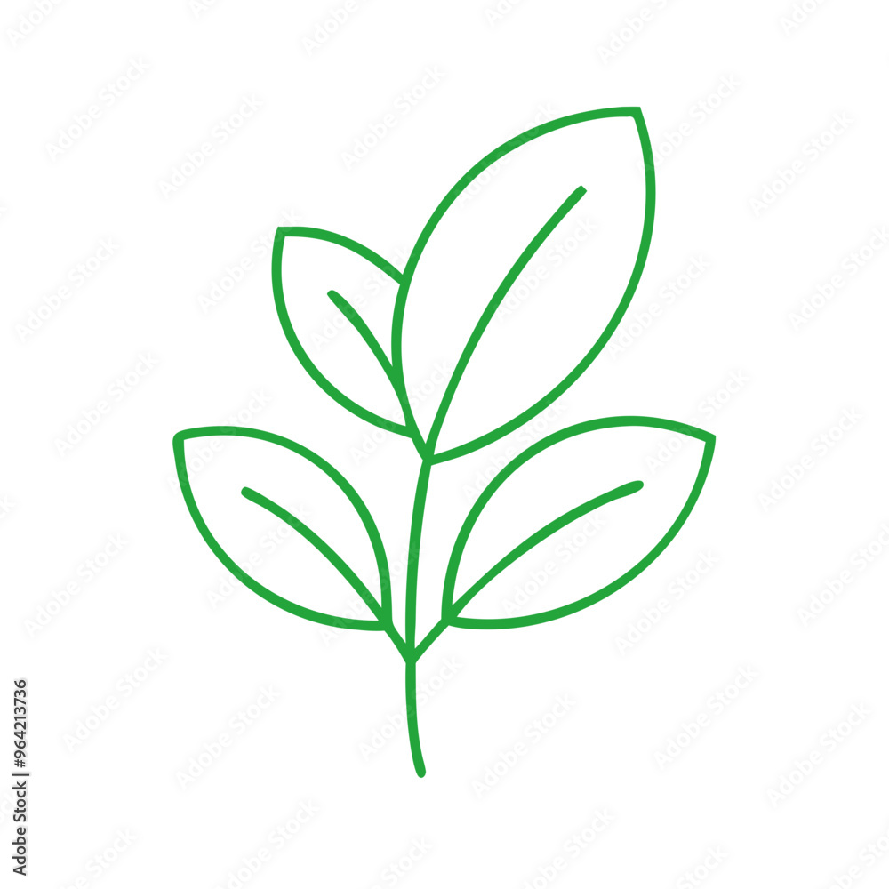 Obraz premium Green Leaf Line Icon on Transparent Background