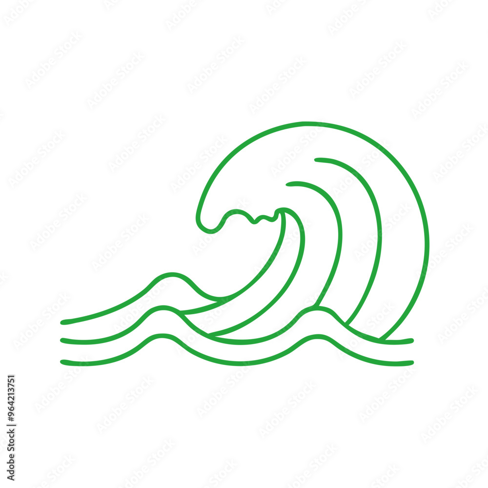 Green Wave Line Icon on Transparent Background Green Wave Line Icon on Transparent Background