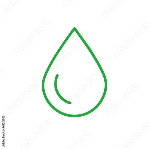 Green Water Droplet Line Icon on Transparent Background