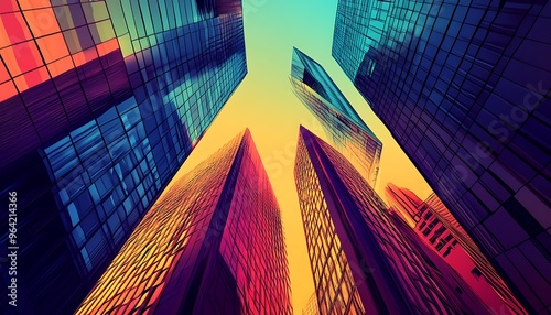 Geometric skyscrapers bathed in golden light, perfect for a modern business brochure design.