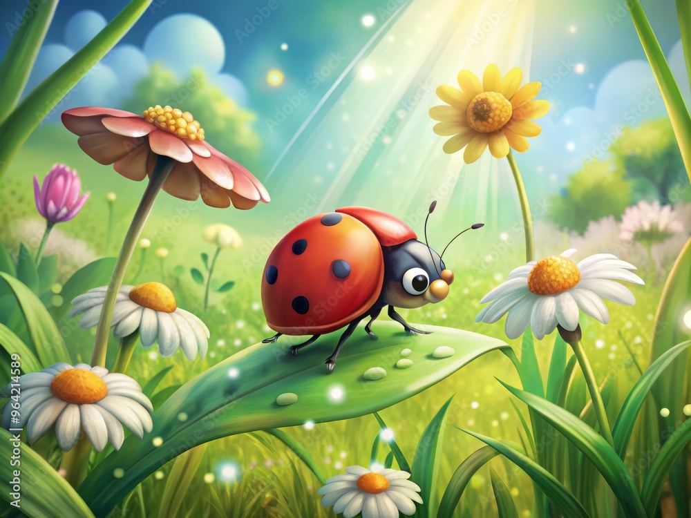 whimsical illustration of a ladybug in a garden whimsical illustration of a ladybug in a garden