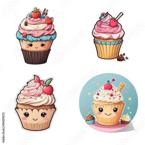 Collection of cartoon-style cupcake