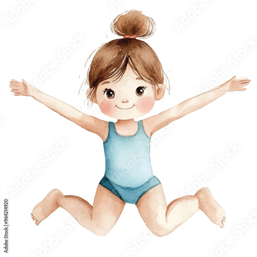 cute kid playing Gymnastics watercolor clipart