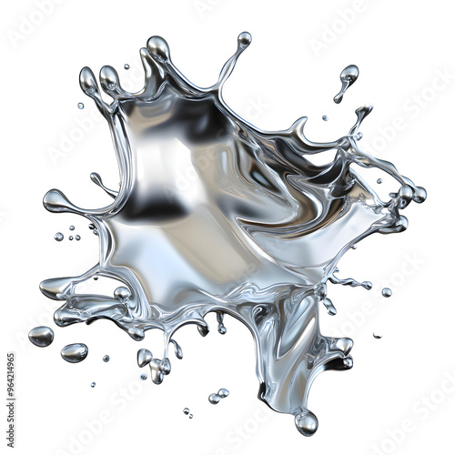 Fototapeta Naklejka Na Ścianę i Meble -   3d Molten silver splash isolated on transparent background