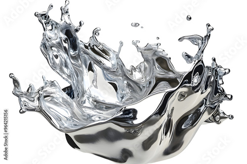 Fototapeta Naklejka Na Ścianę i Meble -   3d Molten silver splash isolated on transparent background