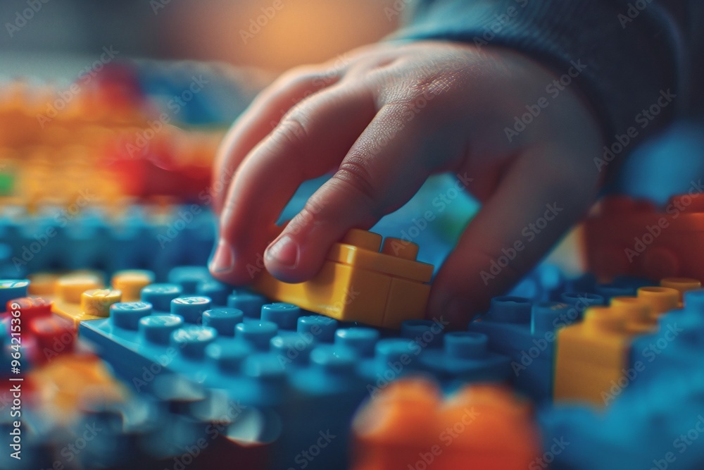 ai generative little boy playing with toy bricks ai generative little boy playing with toy bricks