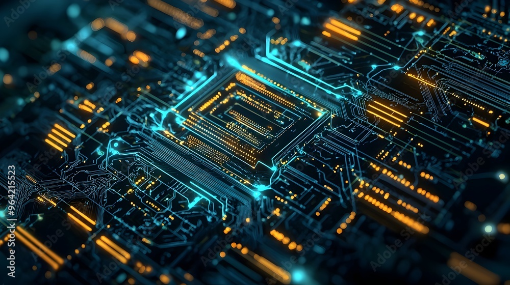 Merging Digital Circuitry with Organic Neural Pathways - Abstract Futuristic Technology Concept