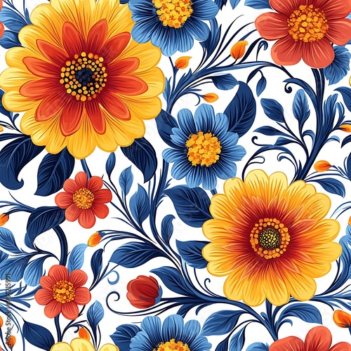 Llanera Pattern - A pattern used in the traditional clothing of Venezuelan folk dancers, often featuring bright colors and floral designs  photo