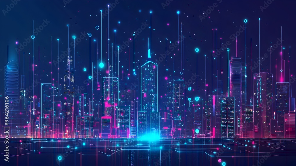 Fototapeta premium Futuristic Cityscape Showcasing Technology-Driven Urban Transformation