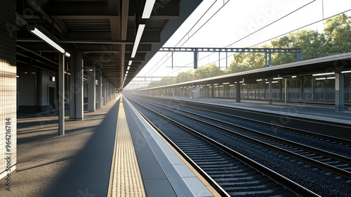 passenger lanes at long railway stations along the train tracks 