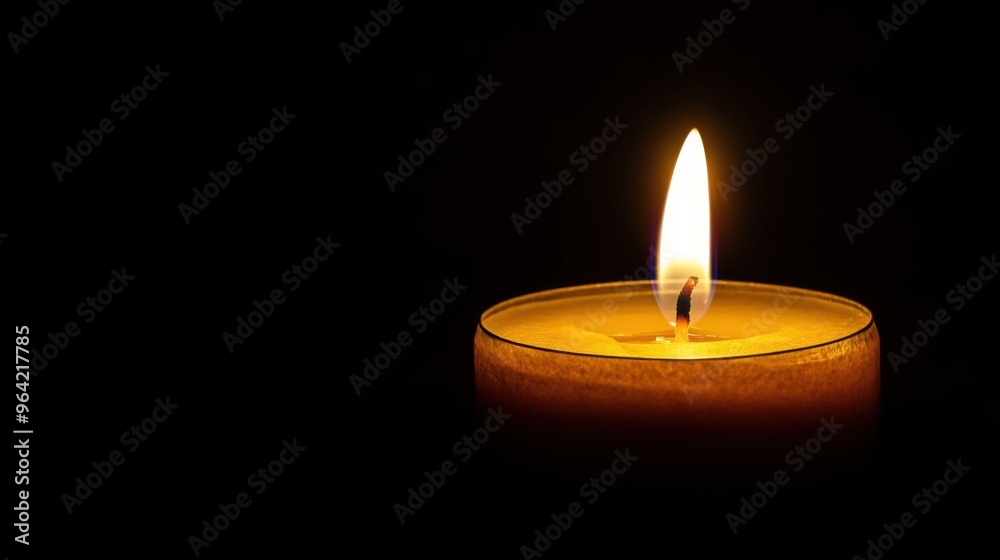 Close up single candle light and flame on black background Close up single candle light and flame on black background
