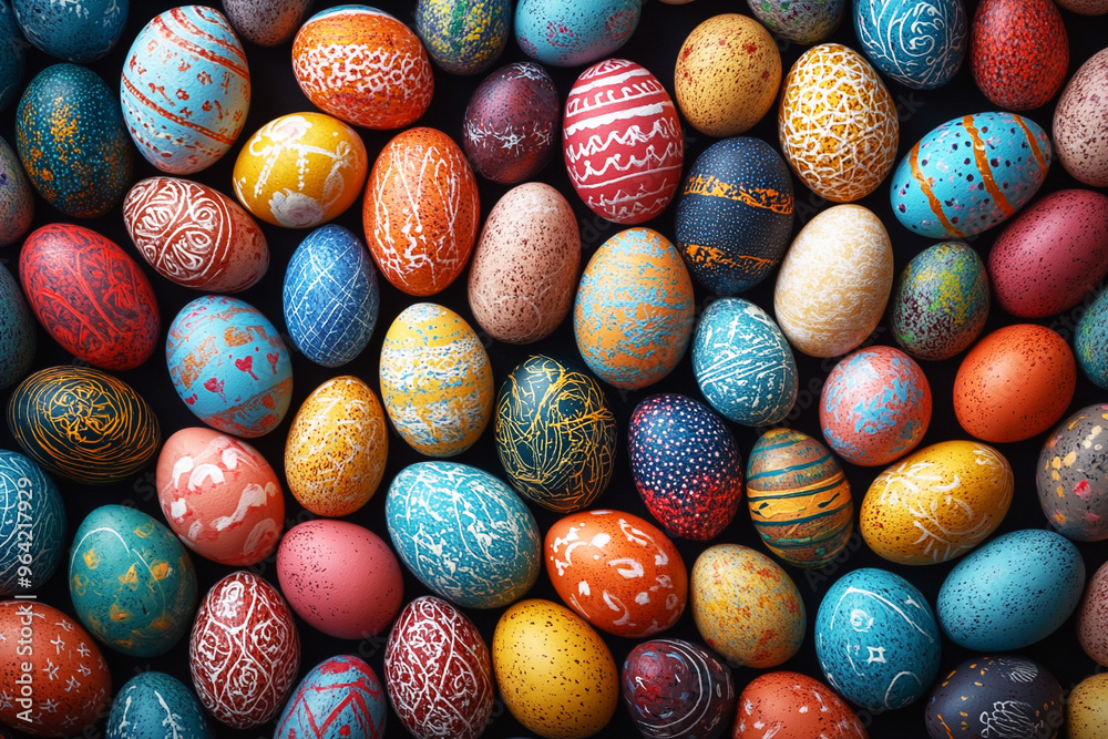 Fototapeta premium Colorful Background of Easter Egg Collection, Easter Celebration
