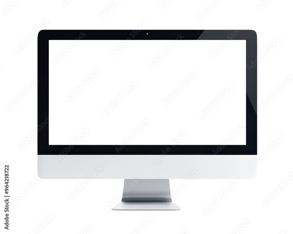 A blank desktop computer monitor isolated on a transparent background, representing modern technology and minimalism. A blank desktop computer monitor isolated on a transparent background, representing modern technology and minimalism.