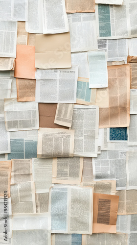 Scattered book pages and colored paper pieces arranged in layers, symbolizing creativity, literature, and information in a dynamic collage.