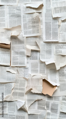 Torn and scattered book pages arranged in a layered collage, symbolizing creativity, literature, and fragmented information.