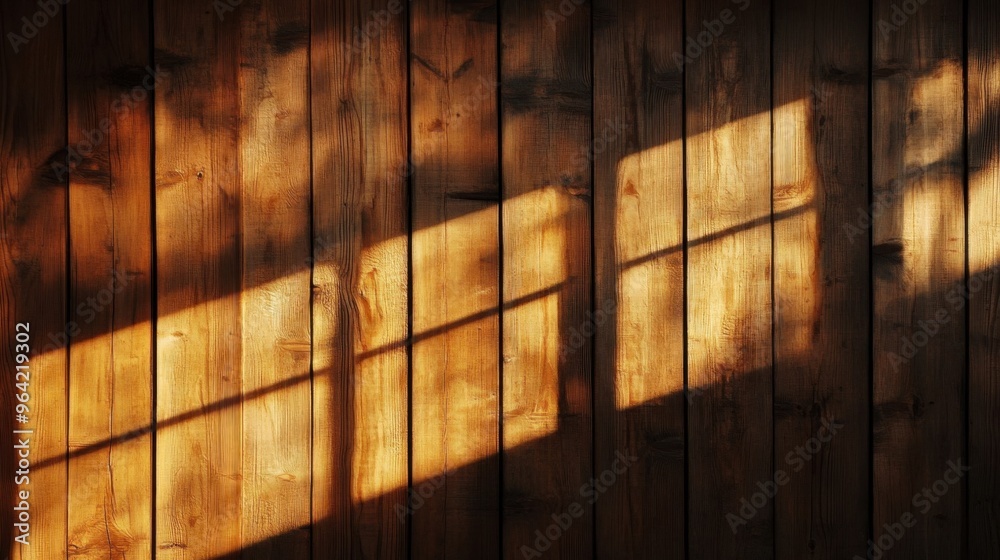 Wooden wall background in a evening light. With shadows from a window frame Wooden wall background in a evening light. With shadows from a window frame