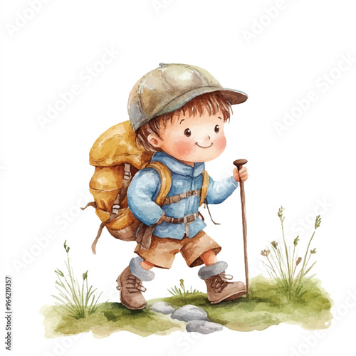 cute kid playing Hockey watercolor clipart