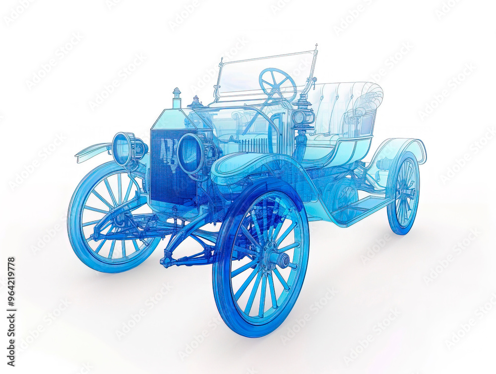 Car 1890s visualization with augmented reality Transparent car in studio drawing in blue colors blueprint glowing neon hologram futuristic show technology security for premium product business finance Car 1890s visualization with augmented reality Transparent car in studio drawing in blue colors blueprint glowing neon hologram futuristic show technology security for premium product business finance