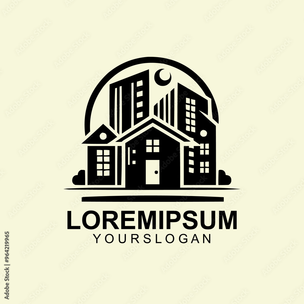 Fototapeta premium A logo for a real sale store with a house in the background