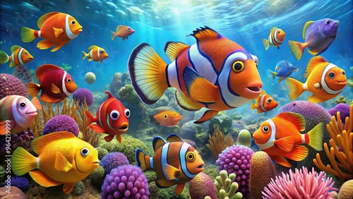 A Colorful And Diverse Collection Of Fish Species, Reminiscent Of The Characters From A Popular Animated Film Featuring An Adventurous Clownfish And His Search For His Son.