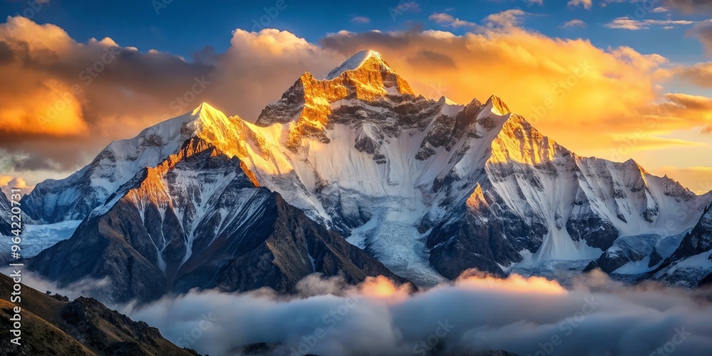 Majestic Mount Everest, Sagarmatha, rises from the Himalayan range, its snow-capped peak shrouded in mist, serene and imposing in the early morning sunlight. Majestic Mount Everest, Sagarmatha, rises from the Himalayan range, its snow-capped peak shrouded in mist, serene and imposing in the early morning sunlight.