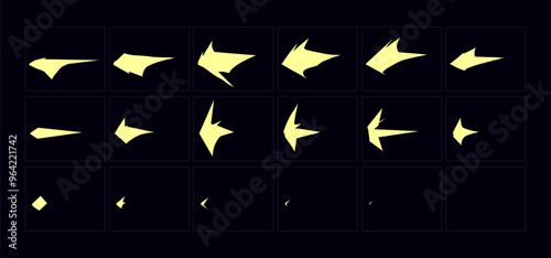 2d animate gun flash FX animation.  Cartoon muzzle flash fire animation sprites sheet frame.