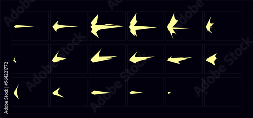 2d animate gun flash FX animation.  Cartoon muzzle flash fire animation sprites sheet frame.