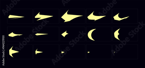 2d animate gun flash FX animation.  Cartoon muzzle flash fire animation sprites sheet frame.