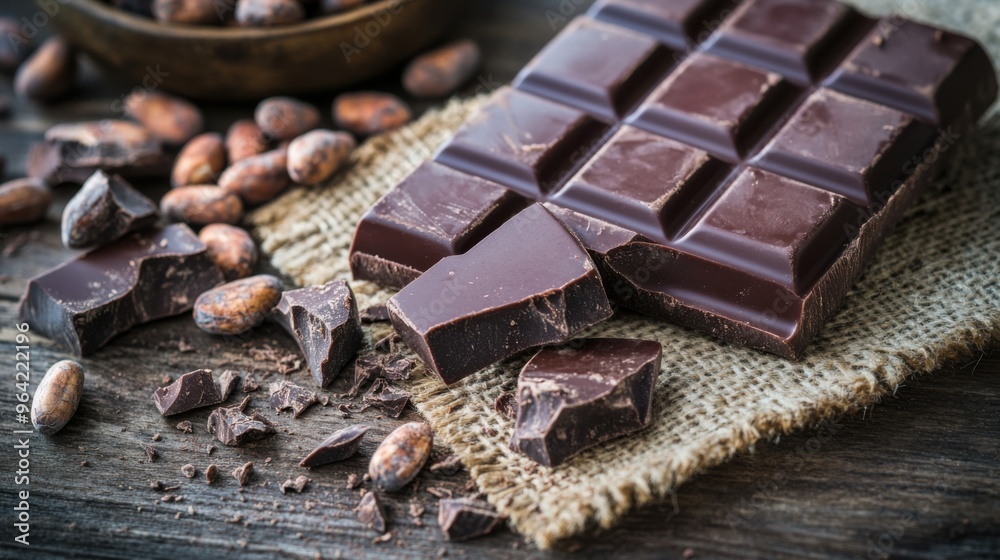 A rich, dark chocolate bar made from high-quality cocoa. A rich, dark chocolate bar made from high-quality cocoa.