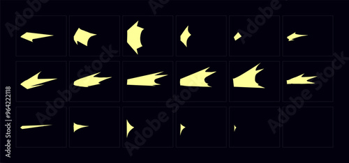 2d animate gun flash FX animation.  Cartoon muzzle flash fire animation sprites sheet frame.