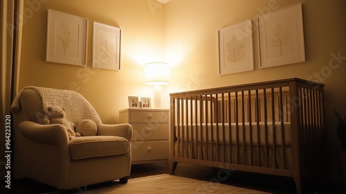 Cozy and Bright Interior of a Modern Baby Room with Pastel Decor and Soft Lighting new beautiful stock image illustration AI