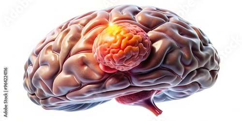 A highly detailed and realistic depiction of a medulloblastoma tumor within the brain, featuring a subtle gradient effect and soft focus on the surrounding brain tissue photo