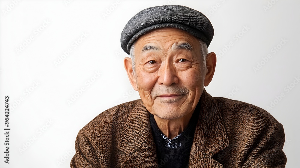 Wise Elderly Asian Man with Thoughtful Expression in Traditional Attire Wise Elderly Asian Man with Thoughtful Expression in Traditional Attire