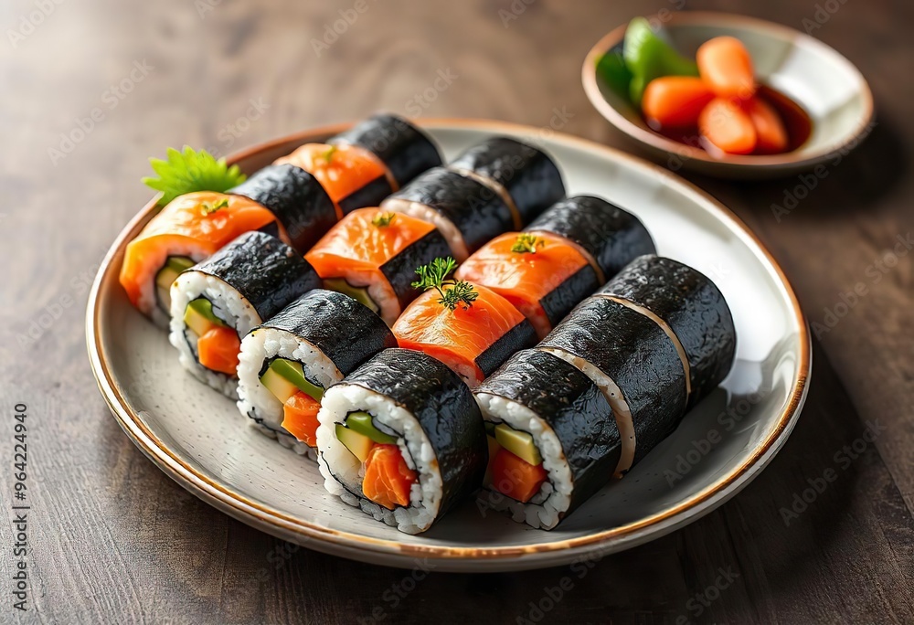 Sushi rolls salmon roll sushi presentation Ai generated Sushi rolls salmon roll sushi presentation Ai generated