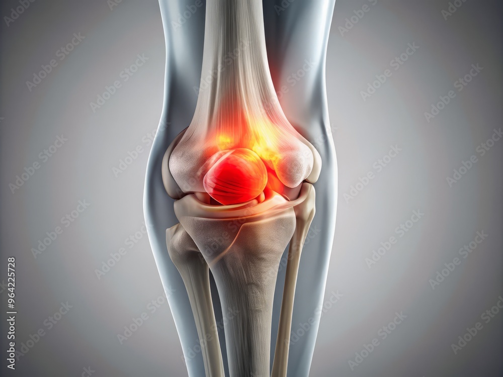 A 3D illustration of an injured knee ligament viewed from multiple angles through an ultrasound scan with a modern and minimalist gray and white background to highlight the advanced medical technology A 3D illustration of an injured knee ligament viewed from multiple angles through an ultrasound scan with a modern and minimalist gray and white background to highlight the advanced medical technology