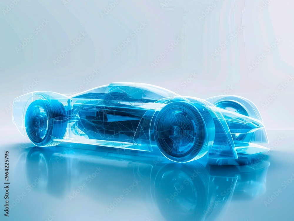 Car visualization with augmented reality Transparent car in studio drawing in blue colors, blueprint glowing neon hologram futuristic show technology security for premium product business finance Car visualization with augmented reality Transparent car in studio drawing in blue colors, blueprint glowing neon hologram futuristic show technology security for premium product business finance