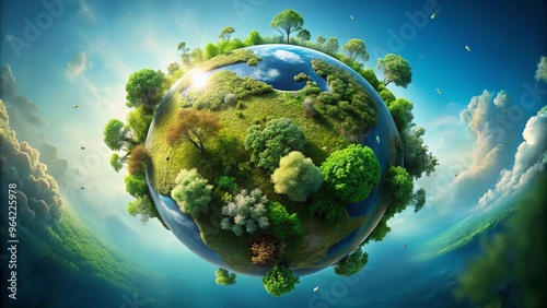 Lush green planet with thriving ecosystems and sustainable living