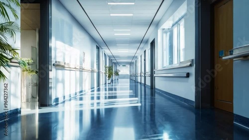 Wallpaper Mural Hospital hallway with clean and modern design featuring long glass walls and bright lighting Torontodigital.ca