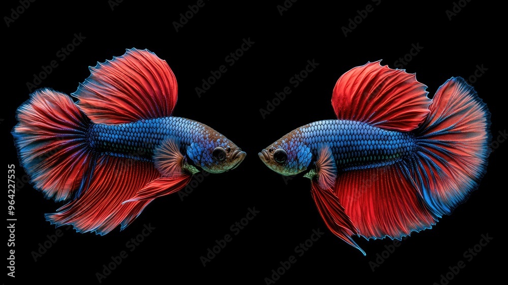 Two betta fish, siamese fighting fish Halfmoon betta Two betta fish, siamese fighting fish Halfmoon betta