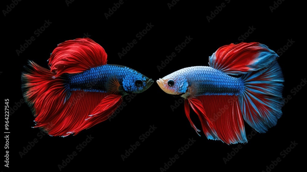 Fototapeta premium Two betta fish, siamese fighting fish Halfmoon betta 