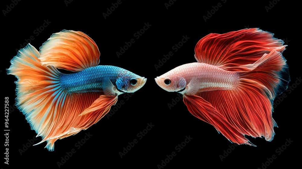 Fototapeta premium Two betta fish, siamese fighting fish Halfmoon betta 