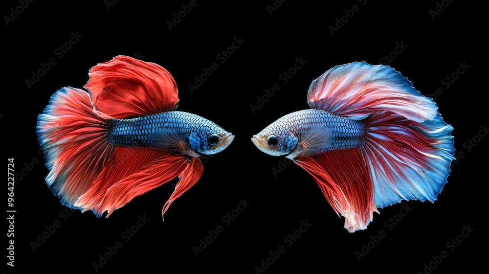 Fototapeta premium Two betta fish, siamese fighting fish Halfmoon betta