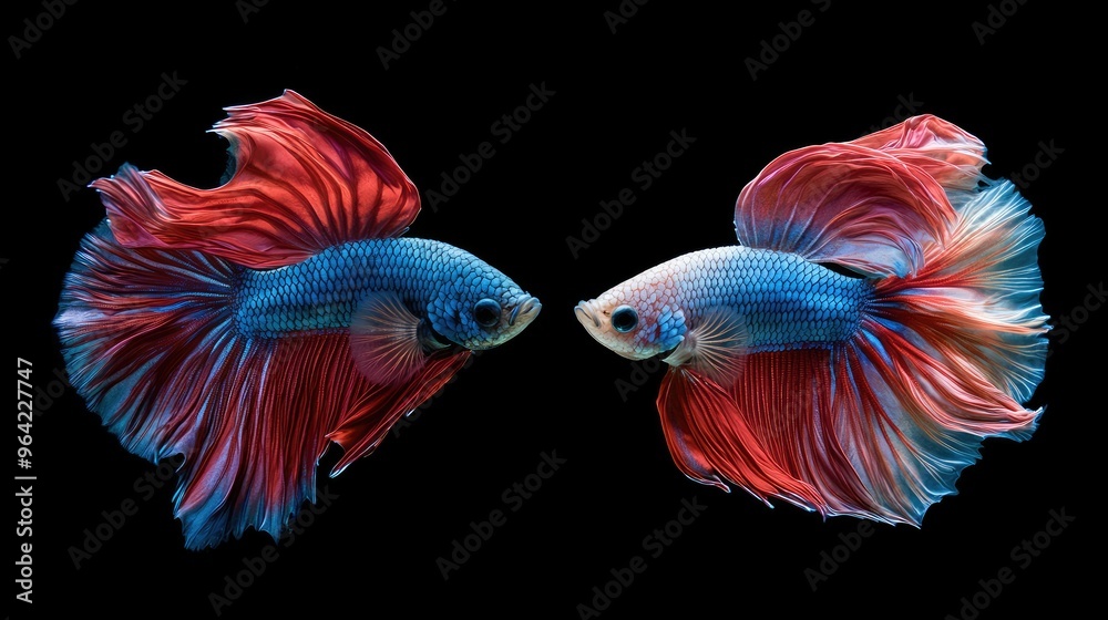 Fototapeta premium Two betta fish, siamese fighting fish Halfmoon betta 