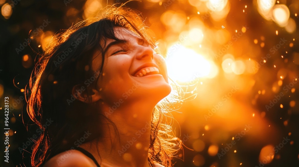 Woman laughing in sunlight Woman laughing in sunlight