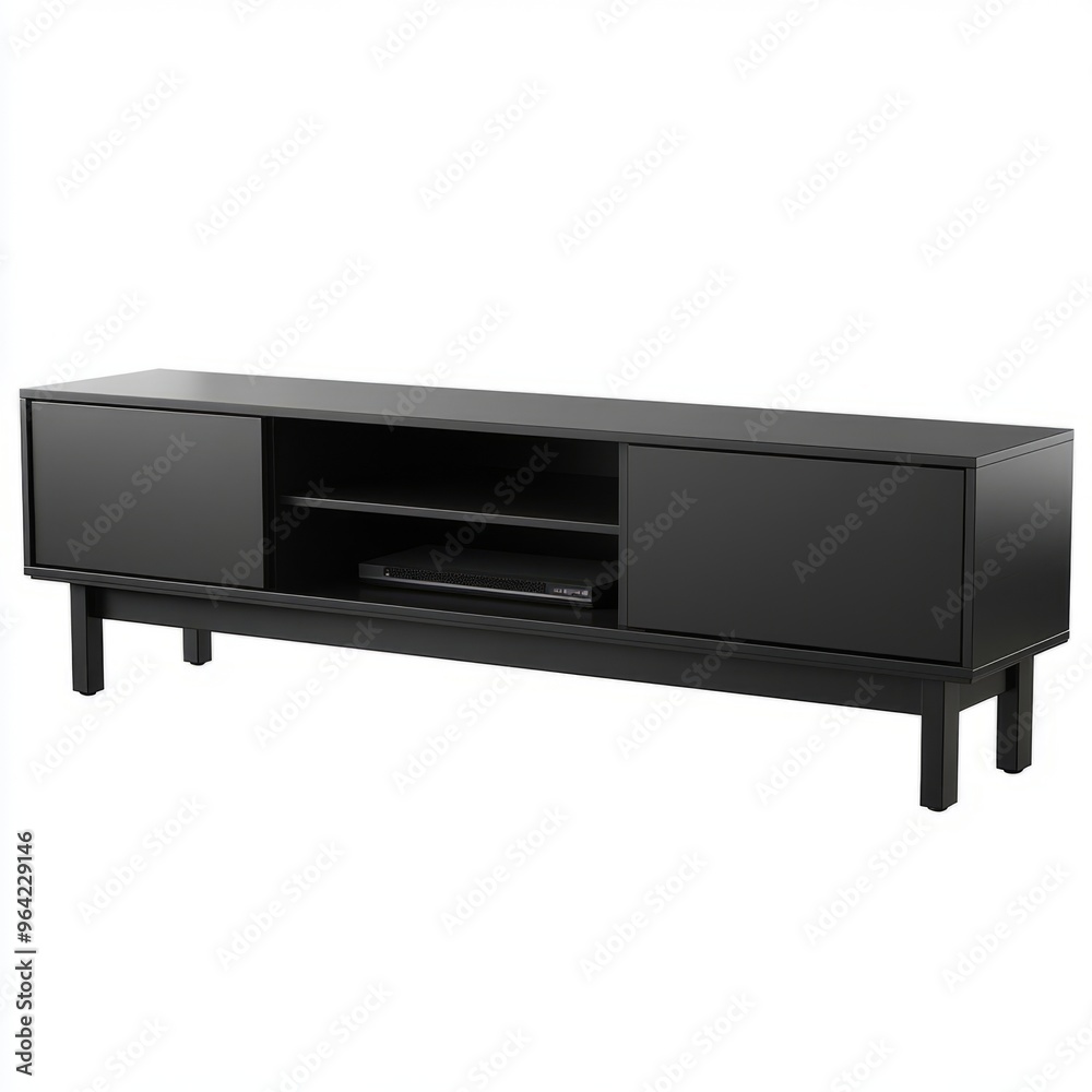 Matte Black IKEA TV Console with Open Compartments - Minimalist Design 1 Matte Black IKEA TV Console with Open Compartments - Minimalist Design 1