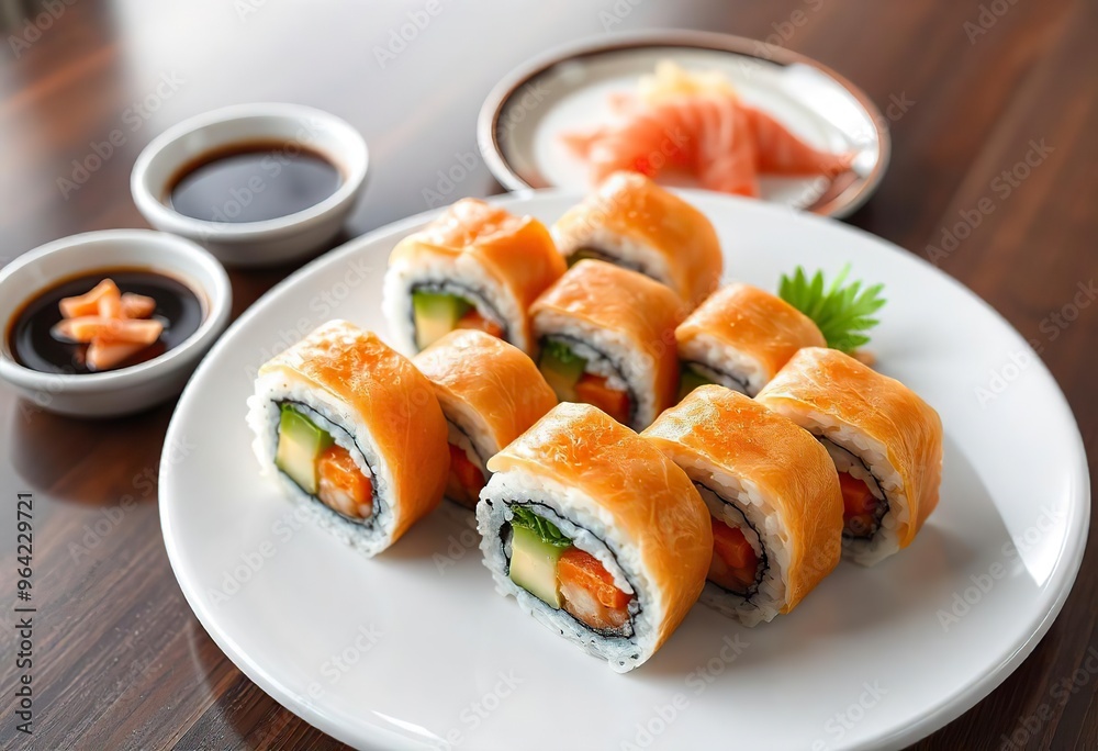Sushi rolls salmon roll sushi presentation Ai generated Sushi rolls salmon roll sushi presentation Ai generated