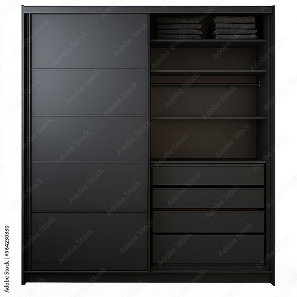 Sleek & Minimalist IKEA Wardrobe with Black Sliding Doors - Isolated on White Background Sleek & Minimalist IKEA Wardrobe with Black Sliding Doors - Isolated on White Background