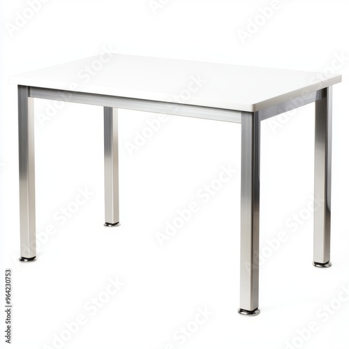 Modern White IKEA Dining Table with Chrome Legs - Isolated on White Background 1